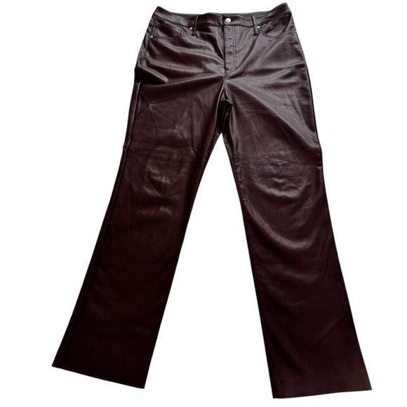 EXPRESS 90s S Slim Super High-Rise Vegan Leather Pants 14R MAROON/BURGANDY/BROWN - Picture 2 of 11